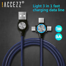 ! ACCEZZ 3 в 1 взаимный обмен данными между компьютером и периферийными устройствами кабель LED 8Pin для iPhone X 8 XS Plus Micro USB Type-C для быстрой зарядки и синхронизации данных кабель для Xiaomi Huawei зарядки 2024 - купить недорого