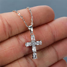 Luxury Female White Crystal Pendant Necklace Charm Silver Color Chain Necklaces For Women Cute Bridal Cross Wedding Necklace 2024 - buy cheap