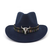 Chapéu de vaqueiro ocidental de aba larga, chapéu de lã de feltro para homens e mulheres, chapéu tipo fedora com fita de metal, boné decorado estilo panamá preto 2024 - compre barato