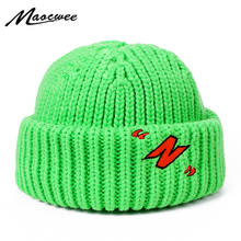 Gorro de punto para hombre y mujer, gorros cálidos a la moda, Color sólido, marca a la moda, bordado, Hip Hop, novedad, Otoño e Invierno 2024 - compra barato