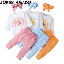Baby Girl Outfit Set Rainbow Long Sleeve Bodysuit+pants+Headband Cotton Baby Girl 3pcs Sets Newborn Girl Clothes E20229 2024 - buy cheap
