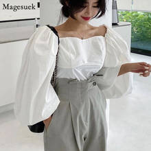 New Summer Loose Woman Blouse Tops Chic Vintage Cotton White Blouse Women Puff Sleeve Slash Neck Solid Shirt Female Blusas 12867 2024 - buy cheap