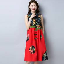 Ropa de estilo chino Vintage para mujer, vestido de verano 2021 de algodón sin mangas, vestido chino con estampado Floral, Qipao Cheongsam 12165 2024 - compra barato