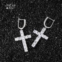 ALLICEONYOU Micro Paved Cross Full Bling Iced Out Earring Cubic Zircon Gold Silver Color Charm Stud Hip Hop Jewelry For Gift 2024 - buy cheap