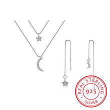 925 Sterling Silver Micro Zirconia Moon Star Short Necklace+Earrings Jewelry Sets For Women Girl Gift 2024 - buy cheap