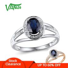 VISTOSO 14K White Gold Rings For Women Genuine Sparkling Diamond 7X5mm Blue Sapphire Engagement Anniversary Unique Fine Jewelry 2024 - buy cheap