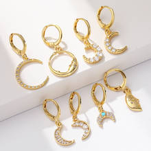 Moon Earrings for Women Gold Charm Dangle Necklace Micro Pave Zircon CZ Cute Earring Trendy Punk Party Korean New Fashion 2021 2024 - buy cheap
