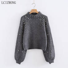 Winter Fashion Beading Thick Sweaters Women Long Lantern Sleeve O Neck Warm Knitted Pullovers Loose Korean Tops Sweaters Mujer 2024 - buy cheap