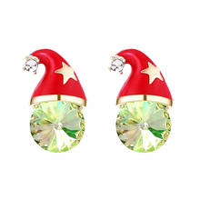 Pendientes con cristales de Swarovski para mujer, aretes con diseño romántico, sombrero de Navidad, aretes de estudio niñas, regalos de navidad 2019 2024 - compra barato