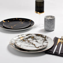 Estilo europeu padrão de mármore bife ocidental placa redonda pintados à mão phnom penh cerâmica pratos cozinha luxo utensílios de mesa 2024 - compre barato