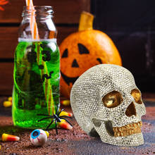 Halloween mini crânio cabeça resina esculturas casa adereços lantejoulas simulação crânio osso modelo ornamentos de mesa decoração 2024 - compre barato