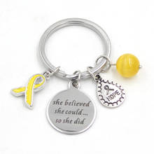 New Arrival Stainless Steel Key Ring Keychains Yellow Ribbon Cancer Awareness Key chain Keyring Gifts for Women Jewelry 2024 - buy cheap