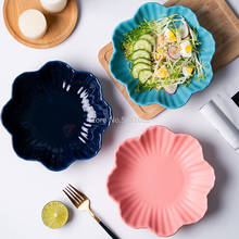 Plato de cerámica para el hogar, vajilla de arroz, plato de sopa, plato en forma de flor, plato profundo creativo de estilo europeo 2024 - compra barato