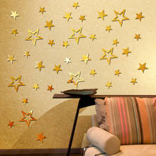 Pegatina de pared para habitación de niños, pegatina acrílica decorativa de espejo para habitación de niños, bricolaje, impermeable, estrellas doradas y plateadas 2024 - compra barato