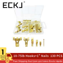 ECKJ 130pcs Heavy Duty Picture Hanging Kit with Nails, Photo Hooks Painting Hanger Professional Assorted Set from 10-75lb (Gold) 2024 - buy cheap