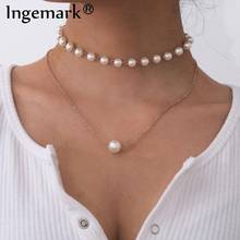 Goth Baroque Pearl Bead Pendant Choker Necklace Women Wedding Kpop Multilayer Punk White Pearls Chain Necklace Charming Jewelry 2024 - buy cheap
