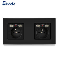 Esooli Black PC Plastic Panel Wall Socket with 4 USB Outlet French Standard Electrical Wall Charger Adapter 172*86mm 2024 - buy cheap