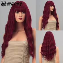 Female Red Colored Long Wave Daily Synthetic Wig With Bangs For White Women Cosplay Wavy Heat Resistant Girls Hair Fiber Wigs 2024 - buy cheap