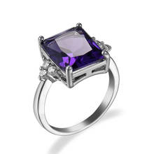 Простые женские фиолетовые Квадратные Кольца CZ из стерлингового серебра 925 пробы, винтажные обручальные кольца для женщин, подарок Bijoux 2024 - купить недорого
