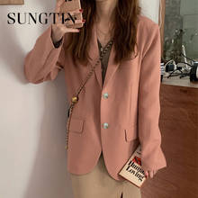 Sungtin Oversized Office Lady Loose Work Blazer Suit Coat Korean Blazer Jackets Women Solid Vintage Elegant Outwear Chic Pink 2024 - buy cheap