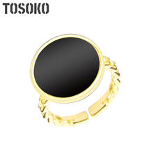 TOSOKO-anillo de acero inoxidable con carcasa negra para mujer, sortija de malaquita verde, joyería versátil a la moda, BSA071 2024 - compra barato