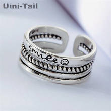 Uini-Tail hot new 925 sterling silver multi-layer twist smiley ring simple fashion tide flow creative letter opening adjustable 2024 - buy cheap