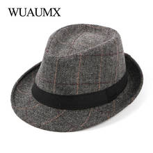 Wuaumx 2022 British Style Tweed Jazz Caps Men Top Fedoras Hat For Male Autumn Winter Retro Bowler Hats Gentleman Father's Hat 2024 - buy cheap