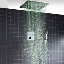 Casa de banho ultra fino quadrado led colorido cabeça chuveiro conjunto massagem torneira do chuveiro kit sistema termostático cromado 2024 - compre barato