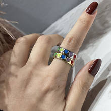 Anel esmaltado colorido aomu, anel aberto de metal com coração dourado e prateado para mulheres e meninas, presente de joias 2024 - compre barato