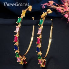 ThreeGraces-pendientes de argolla para mujer, aretes redondos geométricos de varios colores, Circonia cúbica, oro amarillo grande, joyería Bohemia, regalo ER336 2024 - compra barato