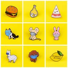 Food Hamburger Pizza Pin Badge On Clothes Masked Animal Dog Mouse Enamel Pins Anime Icons Stripes For Clothes Set Paired Jewelry 2024 - buy cheap