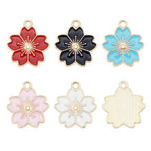 Julie Wang 5PCS Enamel Flowers Charms Cherry Blossoms Sakura Pendants Alloy Gold Tone Jewelry Making Accessory 5 Colors 2024 - buy cheap