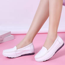Zapatos de piel auténtica para mujer, mocasines con tacón de cuña, transpirables, color blanco, 2020 2024 - compra barato