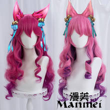 Spirit Blossom Ahri Cosplay LOL mujeres 70cm Peluca de onda larga rizada Cosplay Anime pelucas sintéticas resistentes al calor para Halloween 2024 - compra barato