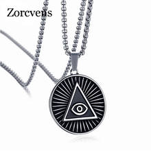 KOtik Mens Eye of Providence Pendant Necklace Vintage Stainless Steel Black All-seeing Eye Male Jewelry 2024 - buy cheap