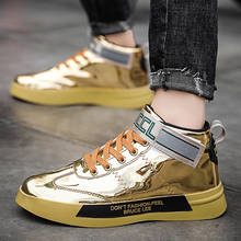 Zapatos informales dorados de piel brillante para hombre, zapatillas de diseñador con espejo a la moda, de charol de alta calidad con Velcro 2024 - compra barato
