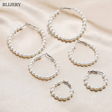 BLIJERY-pendientes de aro grandes y pequeños con perlas de imitación para mujer y niña, aretes circulares, joyería de moda 2024 - compra barato
