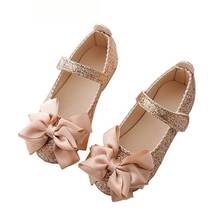 2021 primavera novas meninas sapatos de couro para crianças moda princesa lantejoulas bowknot vestido sapatos para meninas escola festa casamento sapatos 2024 - compre barato