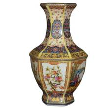 Early collection of Qing Dynasty Yongzheng enamel vase hexagonal flower and Bird Figure vase ornaments ornaments 2024 - buy cheap