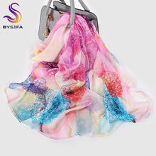 BYSIFA-bufanda de seda de diente de león para mujer, chal de cuello de gasa azul y rosa, temporada primavera y otoño, 100% 2024 - compra barato