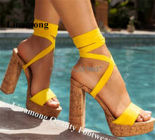 Linamong-Sandalias de tacón alto con tiras cruzadas, calzado de plataforma gruesa, de madera, color amarillo, negro y Beige 2024 - compra barato