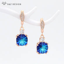 S & z design nova moda de luxo colorido quadrado cristal zircônia balançar brincos 585 rosa ouro eardrop para jóias casamento feminino 2024 - compre barato