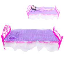 Fashion Purple Doll's Bedroom Sets Dollhouse Bed Pillow Bedsheet Furniture Accessories for Barbie Doll Clothes Play House Toy 2024 - buy cheap