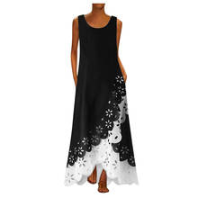 Women Sleeveless Print Round Neck Long Maxi Dress Bohemia Beach Shirt Dress Summer 2020 2024 - buy cheap