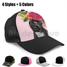 Gorra de béisbol rosa con corona de flores y animales, gorra de béisbol con diseño de rosa, Bulldog Francés, estilo Hip Hop, ajustable 2024 - compra barato