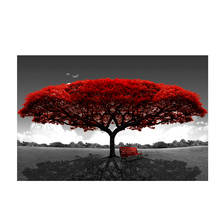 Abstract Red Tree Scenery Landscape Oil Painting on Canvas Posters and Prints Cuadros Art on the Wall Picture for Living Room 2024 - buy cheap