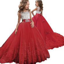 Красный с кружевом и вышивкой для девочек на Рождество, день рождения, Вечерние Платья с цветочным рисунком, костюм для свадебной церемонии, вечернее детское платье для девочек-подростков одежда для детей 6 до 14 лет 2024 - купить недорого