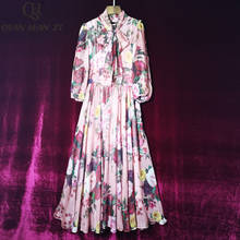Qian Han Zi 2020 Fashion Designer Summer Dress Women's bow collar Flower Print Elegant Slim Chiffon Beach dress vestidos 2024 - buy cheap