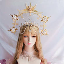 New Gothic Lolita KC Gothic Gold Halo Angel Wings Sun Godmother's Virgin Mary Goddess Headpiece Bead Bride Hair Accessories 2024 - buy cheap