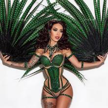 Sexy green Full diamond feather fan corset  hot drilling bar ds nightclub female gogo costume 2024 - buy cheap